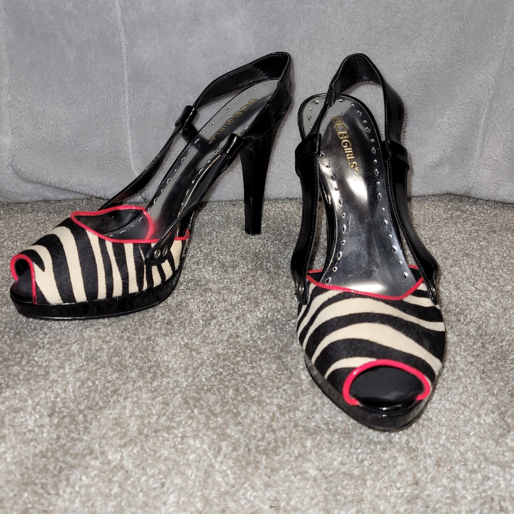 Zebra with hot pink trim peep toe sling back